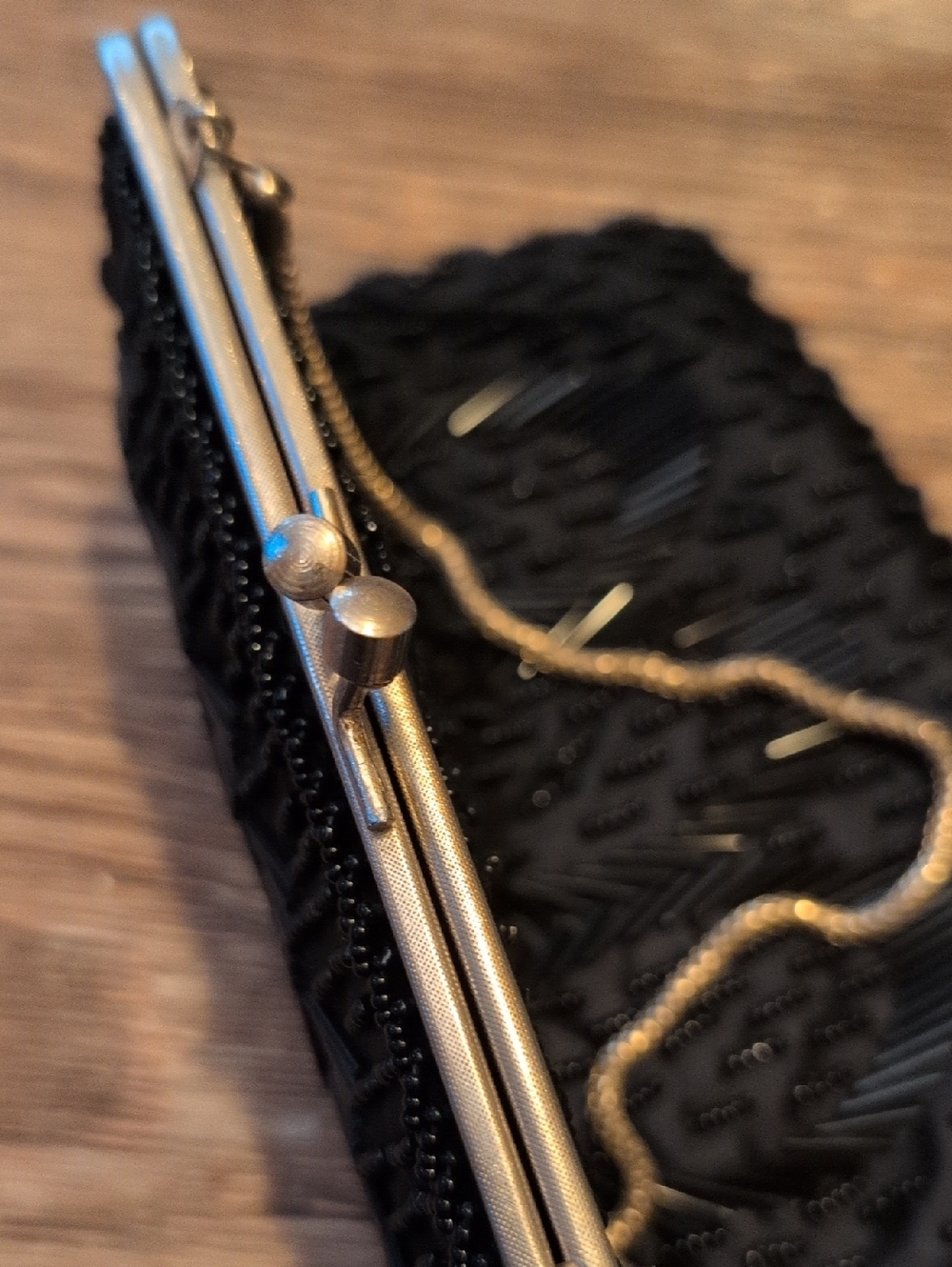Gorgeous Vintage Mid-Century Black Silk Beaded Evening Handbag - Picture 3 of 8